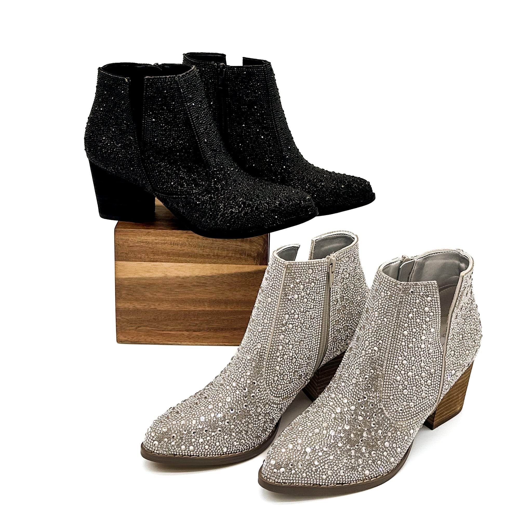 Shine Star Rhinestone Bootie Silver With Zipper Closure Naughty Monkey